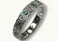 Custom 14kt White Gold Aberlour Knot Inner Band, no rails, with chatham emeralds set between knotwork 