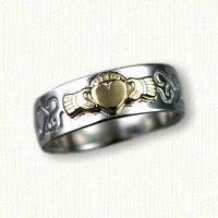 14kt White Gold Claddagh - Reverse Etch with 14kt Yellow Raised Claddagh 