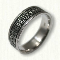14kt White Gold Tralee Knot Wedding Band with Black Antiquing